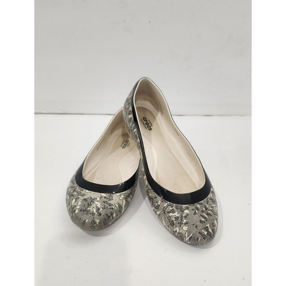 Crocs Womens Lina Ballerina Flats Shoes L Black White‎ Floral